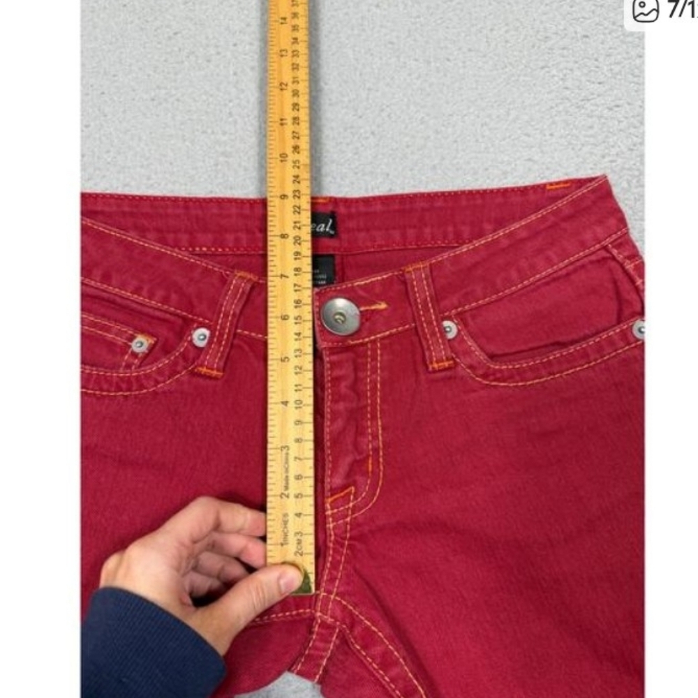 y2k Wet Seal Womens Size 5 Red Denim Jeans Low Waist Bootcut Flare - Picture 7 of 12